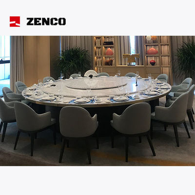 Arredamento per hotel e ristoranti bianco puro con tavolo da pranzo in pietra e sedie in pelle grigia