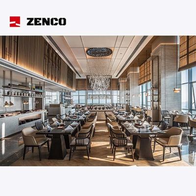 Modern Luxury Hotel Restaurant Furniture Set Tavolo in legno massello e sedie in pelle per quattro
