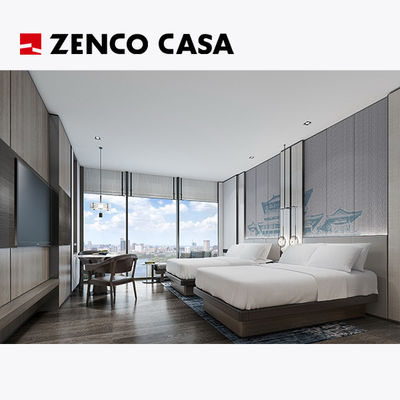 Set di mobili per camere da letto dell' hotel con letto singolo e tavolo da letto