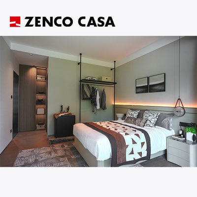 Appartamento di lusso leggero Set camera da letto con letto in legno massello e comodino in pelle